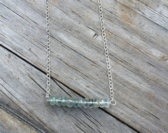 Delicate AquamarineNecklace, Aquamarine Bar Necklace, sterling silver necklace, Aqua Necklace, Smooth Beaded Necklace