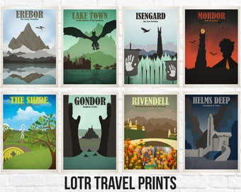 Lord of the Rings Travel Print Sets - Location Style Prints - Choose Your Set - The Hobbit - Lord of the Rings Travel Prints - Shire