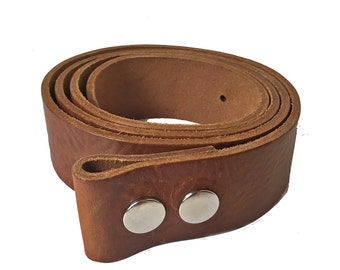 Leather Belt Strap -1" 1/2 - Handmade in UK - Snap on Strap - Tan Belt - Leather Strap - Removable Buckle - custom belt straps