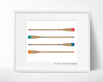 Boat Oar Printable Art, Wooden Oars or Paddle Print for Cabin, Cottage, Lake House, Beach, Nautical Decor