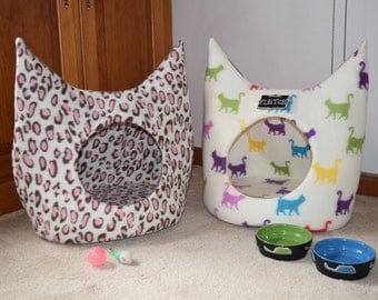 WINTER SALE - Fleece Cat Bed (Hand Sewn in USA) , Cat House, Cat Cave