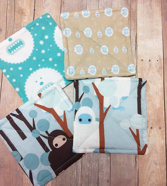 Yeti coasters yeti fabric coasters yeti gift yeti lover