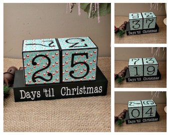 Xmas Decor, Days til Christmas Countdown Blocks, Santa Blocks, Holidays Countdown, Christmas Decoration, Holidays Gift Idea, Wood Blocks Set
