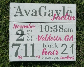 Birth Announcement Pallet Sign - New Baby Wood Sign - Birth Announcement Wall Art - Baby Name Sign - Baby Stats - Baby gift - Nursery Decor