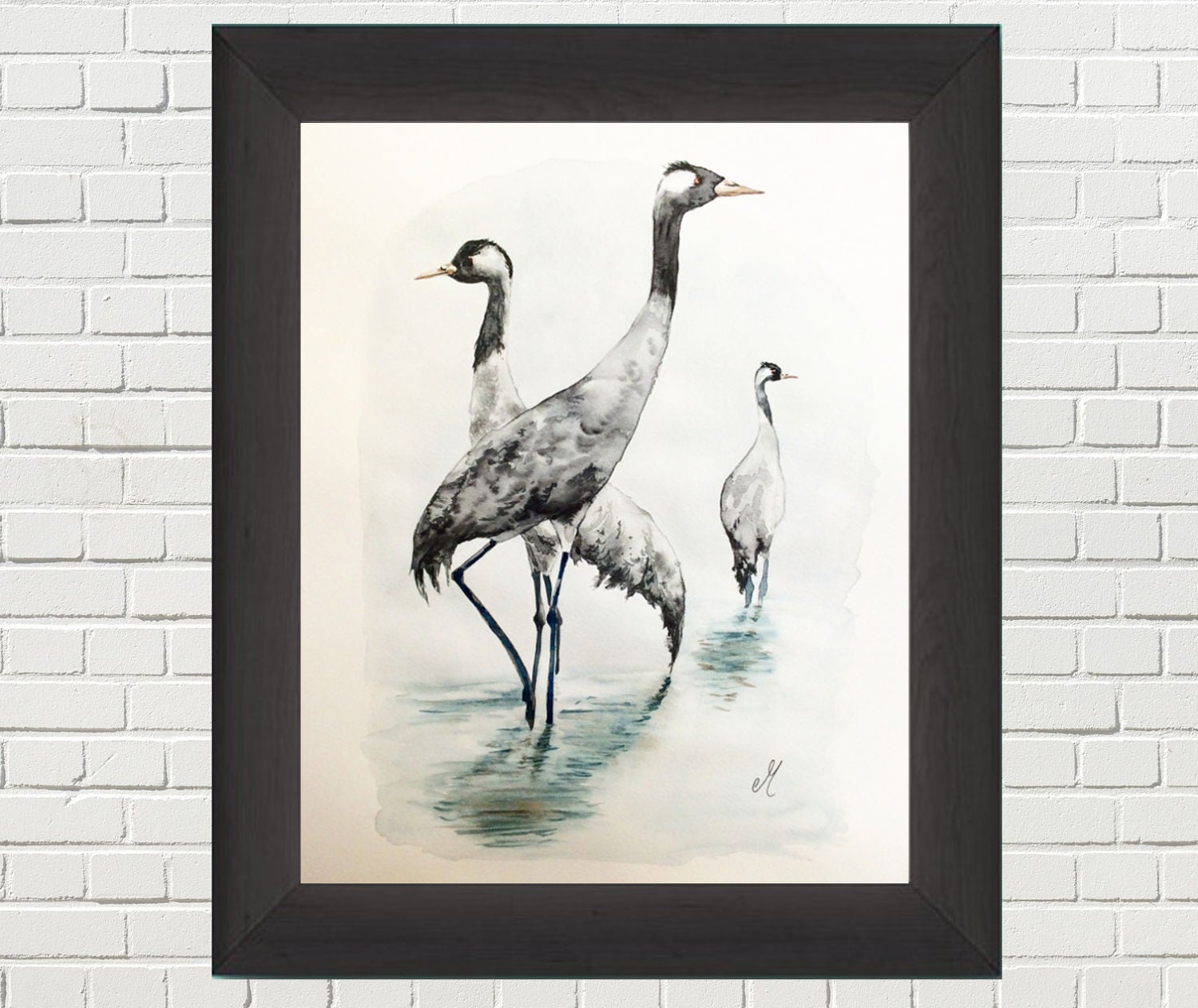 Cranes in the mist Original watercolour painting Original