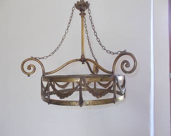Antique French Ciel de Lit, Antique French Bed Canopy. Baroque Style Gilt Brass Bed Canopy. Gold Bed Corona