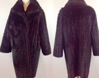 Vintage 60s Dunbar Faux Fur Coat, Brown Fur Coat, Faux Fur Coat, Retro Fur Coat, Winter Coat, Size 12 14 Medium Large