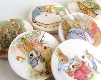 Peter Rabbit 1" buttons - Beatrix Potter - Storybook Buttons - Cute Kids Buttons - Rabbit Buttons - Special - Focal - Buttons - Handmade