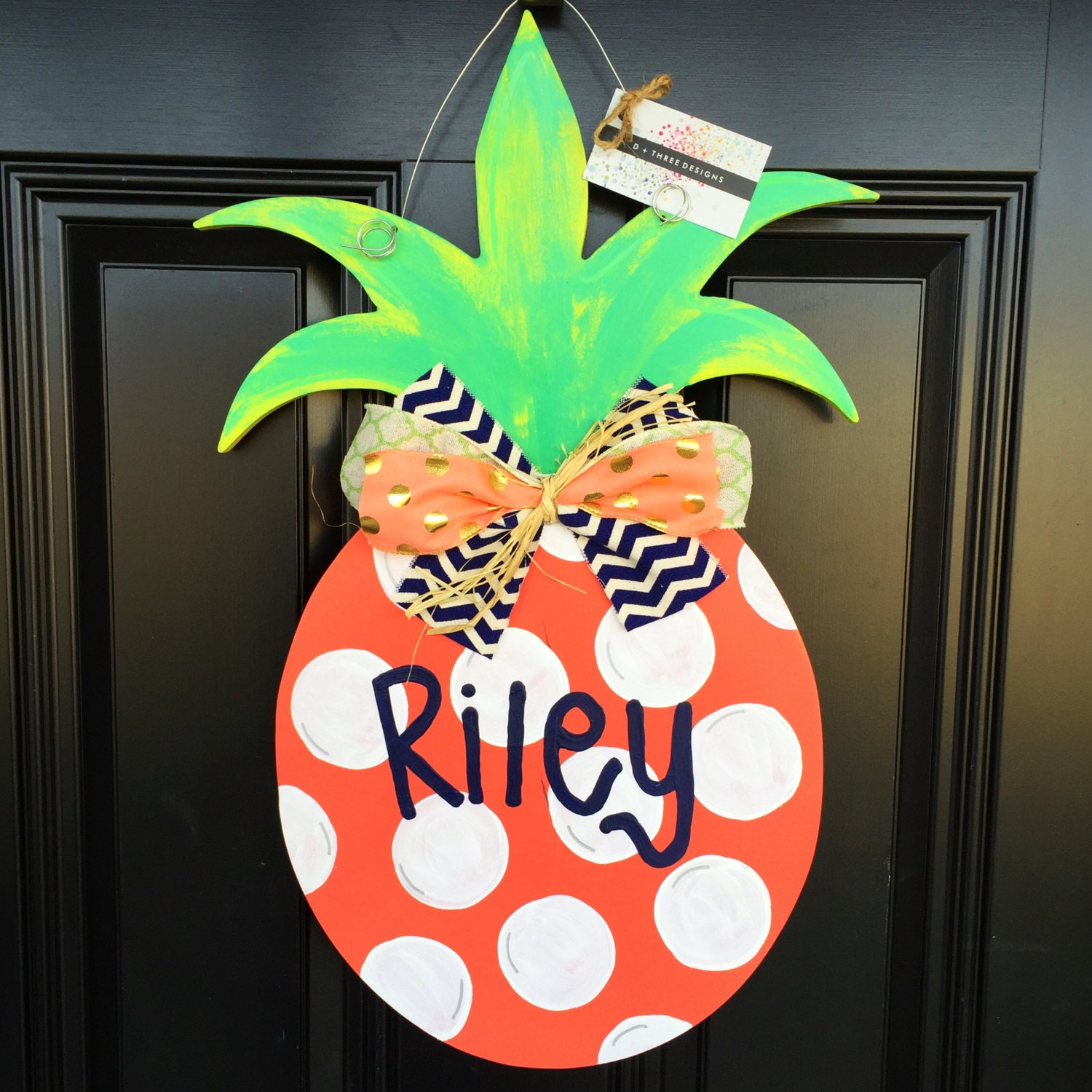 Summer Monogram Pineapple Wooden Door Hanger Personalized