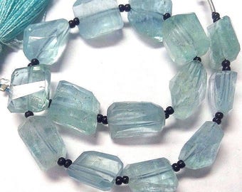 Natural Aquamarine Faceted Nuggets, High Quality Aqumarine Faceted Nuggets beads 8" Strand 20 beads 75 carts Best Aquamarine (3140)