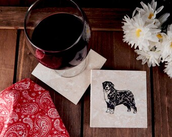 Set of 4 Bernese Mountain Dog Travertine Stone Coasters