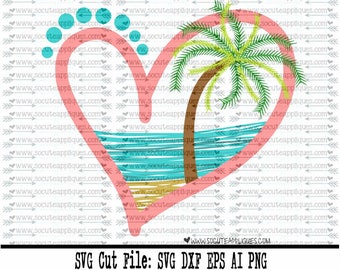 Beach SVG, Beach palm tree heart SVG, mermaid svg, cruise svg, summer svg, vacation svg, socuteappliques, silhouette cut file, SvG Sayings