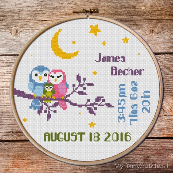 Baby Birth Announcement Cross Stitch pattern Customisable