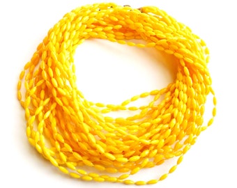 Vintage Yellow Multistrand Necklace Long Fixed Bead Faceted Plastic Sunny Bright Versatile Flapper Length