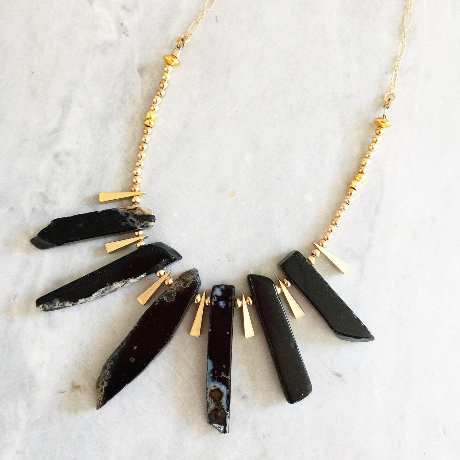 Black Agate Spikes Choker | Agate | Spikes | Gold fill | Gypsy