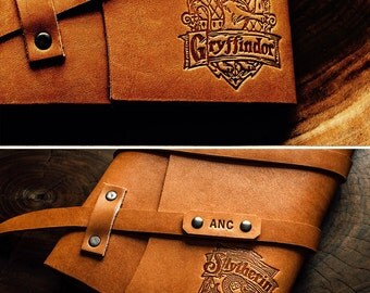 50% OFF! Slytherin Crest Refillable Leather Notebook...Handmade in Portland...SALE TODAY!