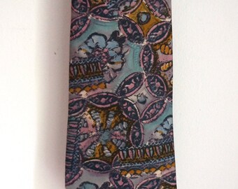 Maestro by Striessnig silk neck tie, lavender, navy, light blue and beige print, designer cravatte, men's vintage high fashion accessories