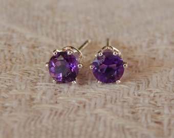Amethyst 5mm Studs, Amethyst Stud Earrings, African Amethyst Sterling Silver Earrings, Amethyst Post Earrings, February Birthstone, Amethyst