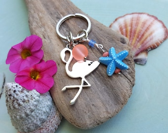 Flamingo Keychain - Flamingo Purse Accent - Tropical - Flamingo Accessory - Beach - Coastal Gifts - Vacation Ready - Starfish - Summer Style
