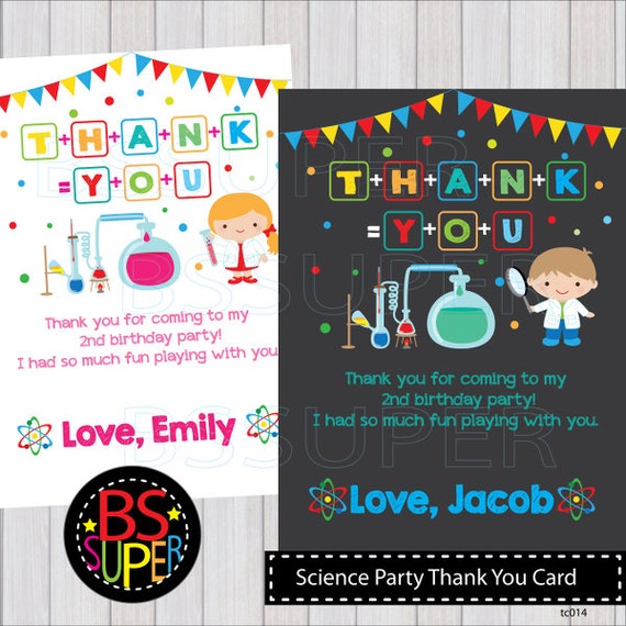 Science Birthday Party Thank You Card Mad Scientist Thank You