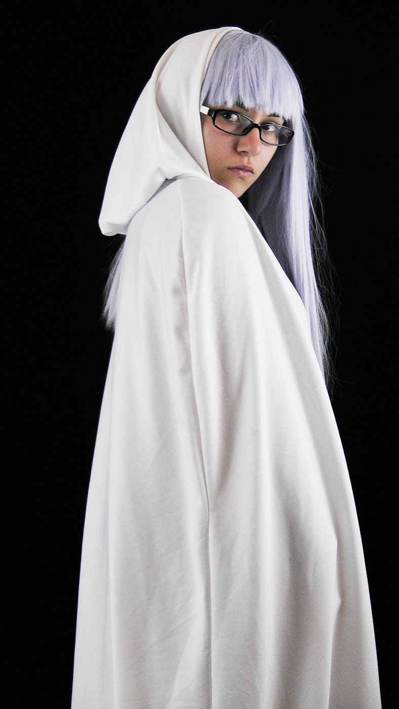 white cloak with hood and sleeves