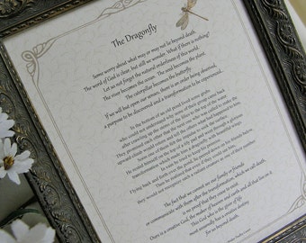 THE DRAGONFLY; Comforting loss/grief framed story, Sympathy gift, Grieving friend gift, Grief Loss gift, Dragonfly story, Framed Dragonfly