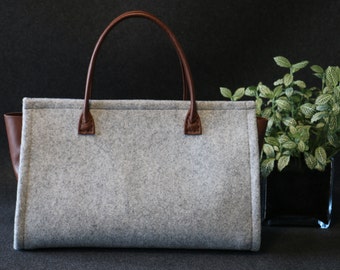 FREE SHIPPING,felt handbag, leather handbag, handbag, Brown leather bag, leather bag, handmade leather bag , handbag,
