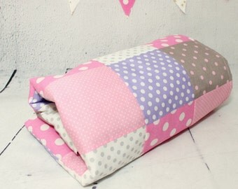 Baby Quilts Handmade,Patchwork, Baby Blanket, Pink, Gray, Purple, Quilt Crib Bedding, Modern Quilt & Bunting Flags, Handmade baby blanket