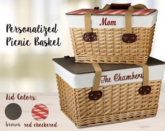 Personalized Wedding Gift - Picnic Basket with Embroidered Family Name, Engagement Gift Mothers Day Gift, Anniversary Gift