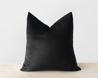 Black Velvet Pillow Cover Solid Black Throw Pillows Black Lumbar Cushion Modern Minimalist Neutral Monochrome Black Decor 18x18 20x20 22x22
