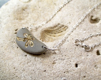 Dragonfly Necklace Beach Necklace Beach Stone Jewelry Pebble Necklace Dragon Fly Jewelry Summer Jewelry