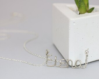 Wire name necklace Nickel silver name necklace Sterling silver chain Personalized jewelry Wire script name Custom word necklace Gift for mom