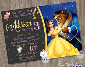 Princess Belle Invitation, Beauty and the beast invitation, Princess Belle Birthday, disney princess invite, Princess birthday invitation