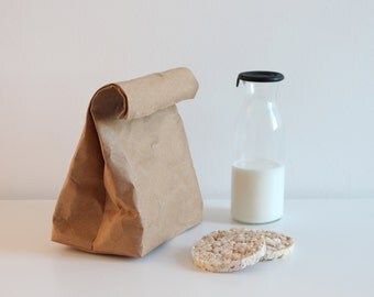 Lunch Bag, Reusable paper bag, Brown Kraft washable paper, food storage, picnic bag, kraft-tex, vegan, minimalistic, eco, Father's Day