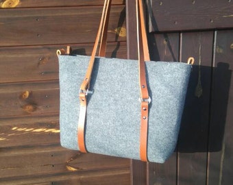 Grey felt tote bag, Felt Bag, Large Tote, For Shopping, Shopper Bag, Leather Handles, Tote Bag, Tote Felt, shoulder bag, Handbag, crossbody