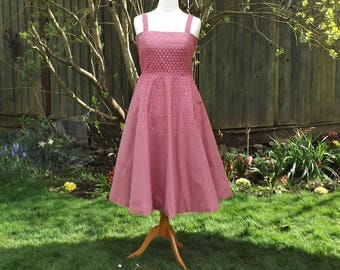 50s Style Dress, Midi Skirt Dress, Floral Dress, Vintage Style Dress, Hand Painted Dress, Circle Skirt Dress, Vintage, 50s Dress, Full Skirt