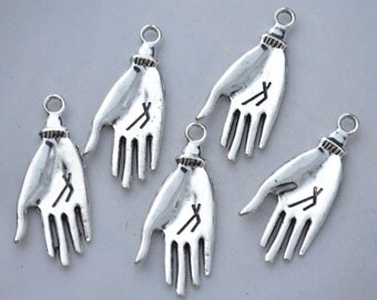 2 Pcs Large Hand Charms Antique Silver Tone 2 Sided 40x16mm - YD1205