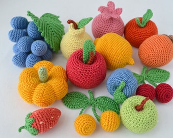 Crochet fruits, Crochet Vegetables, play food, Crochet food, soft toys , Handmade toy, eco friendly , kitchen decoration, set of 13 pcs