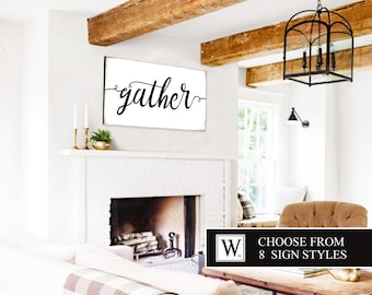 GATHER Sign Large Gather Sign Housewarming Gift Gather Wood Sign Home Decor Fixer Upper Sign Wall Art Rustic Home Decor Canvas Art Wedding