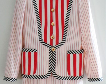 EMANUEL UNGARO PARALLELE Stripe Women 2PC Skirt Blazer Jacket Dress Suit, Italy, Size 4-S