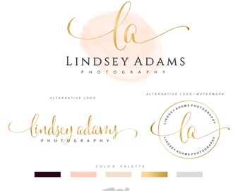 Premade Branding Kit - Photography Logo Set- Watermark - Handwritten initials - Gold Initials Signature - Gold Logo Design - Stamp Logo 88