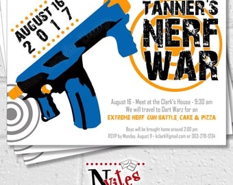 Nerf Party Invitation, Nerf Gun Party, Dart War Invitation, Kids Nerf Birthday Party, Nerf Battle Invite, Custom Nerf Gun | PRINTABLE