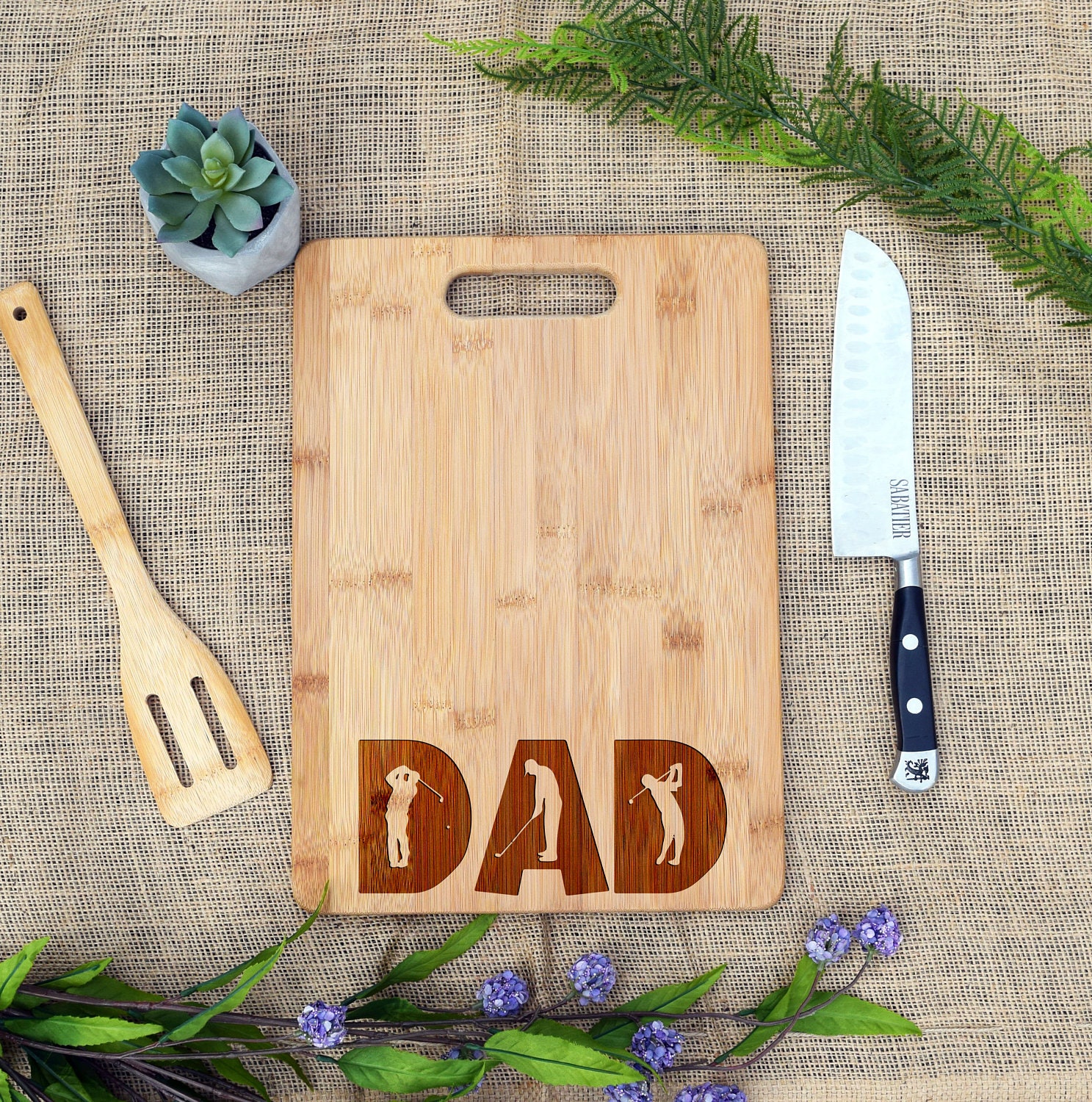 DAD Cutting Board w/ Golf Figures Personalized Cheese Board