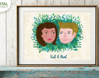 Custom Portrait, Custom Couple Illustration, Couple Portrait, Christmas Gift, Anniversary Gift, Family Portrait, Wedding Gift, Birthday Gift