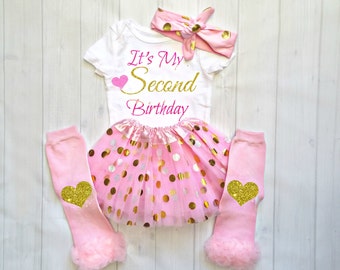 Pink and Gold Second Birthday Outfit, Pink And Gold Tutu, 2nd Birthday Outfit, Girls 2nd Birthday Outfits,Second Birthday Outfit