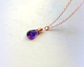 Rose Gold Amethyst Necklace Purple Amethyst Pendant AA+ Gemstone Necklace Gifts for Her