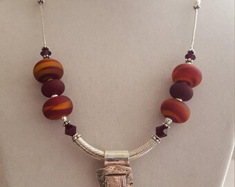 Unique Sterling and PMC Necklace with handmade Glass Beads