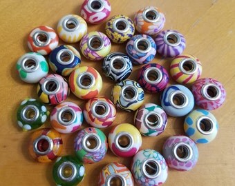 Large hole bead lot, polymer clay bead lot, destash beads, jewelry supplies, clearance beads, jewelry destash, bag of beads destash, 30 ct
