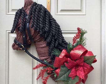 Chose your dec/flowers-Equestrian Horse Head Door Decor-Horse Wreath-Stable Decor