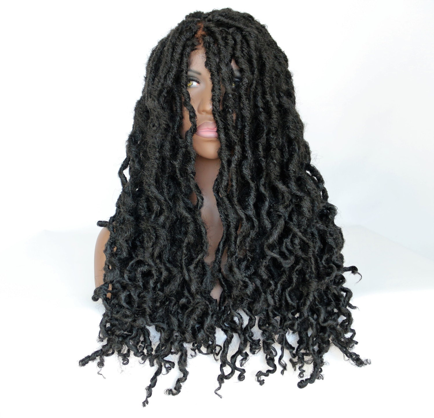 Jet Black Wavy Dreadlock Crochet Wig w/ Lace Frontal